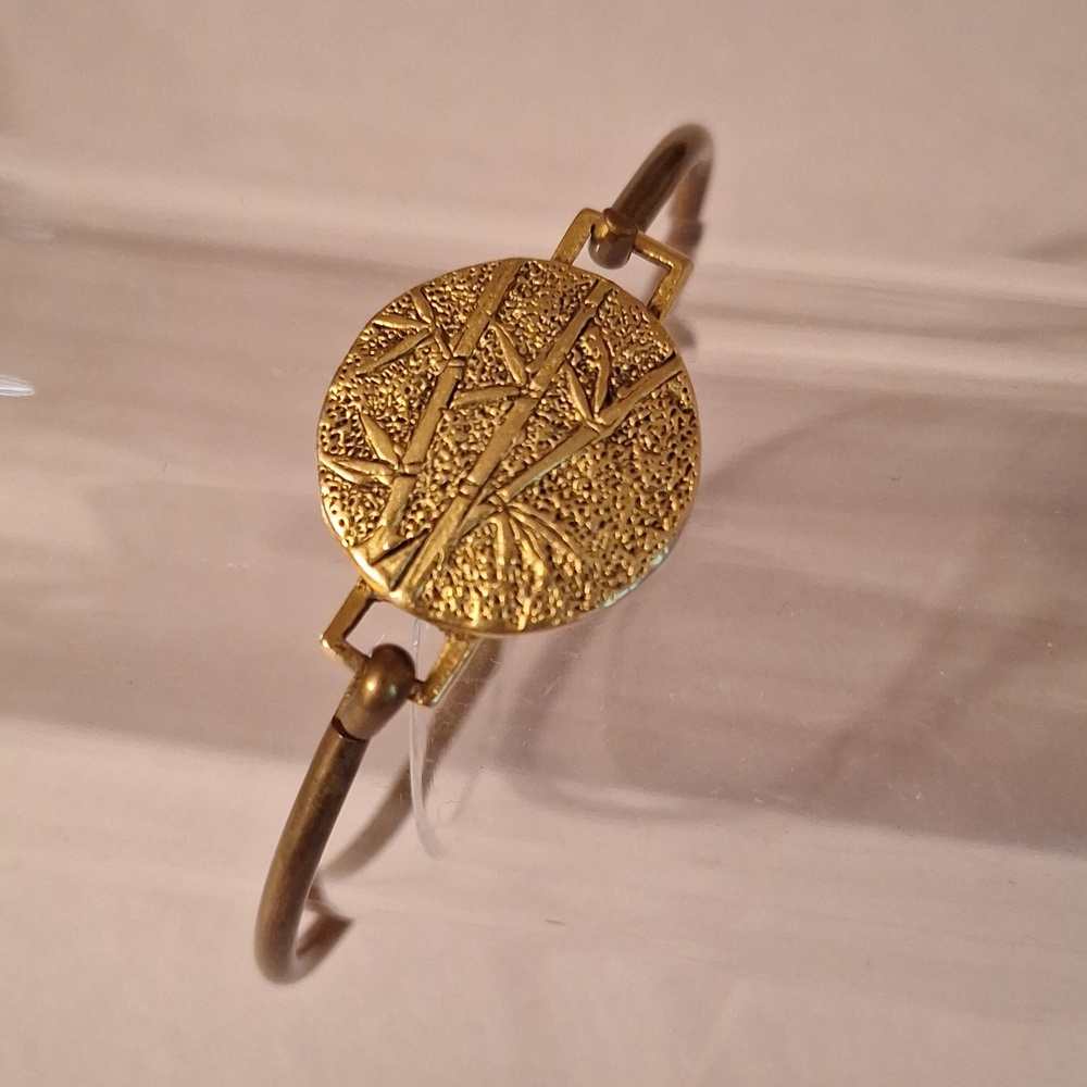 Bamboo Gold Toned Cuff Bracelet GC 2014 Signed Coppery Minimalist Preppy